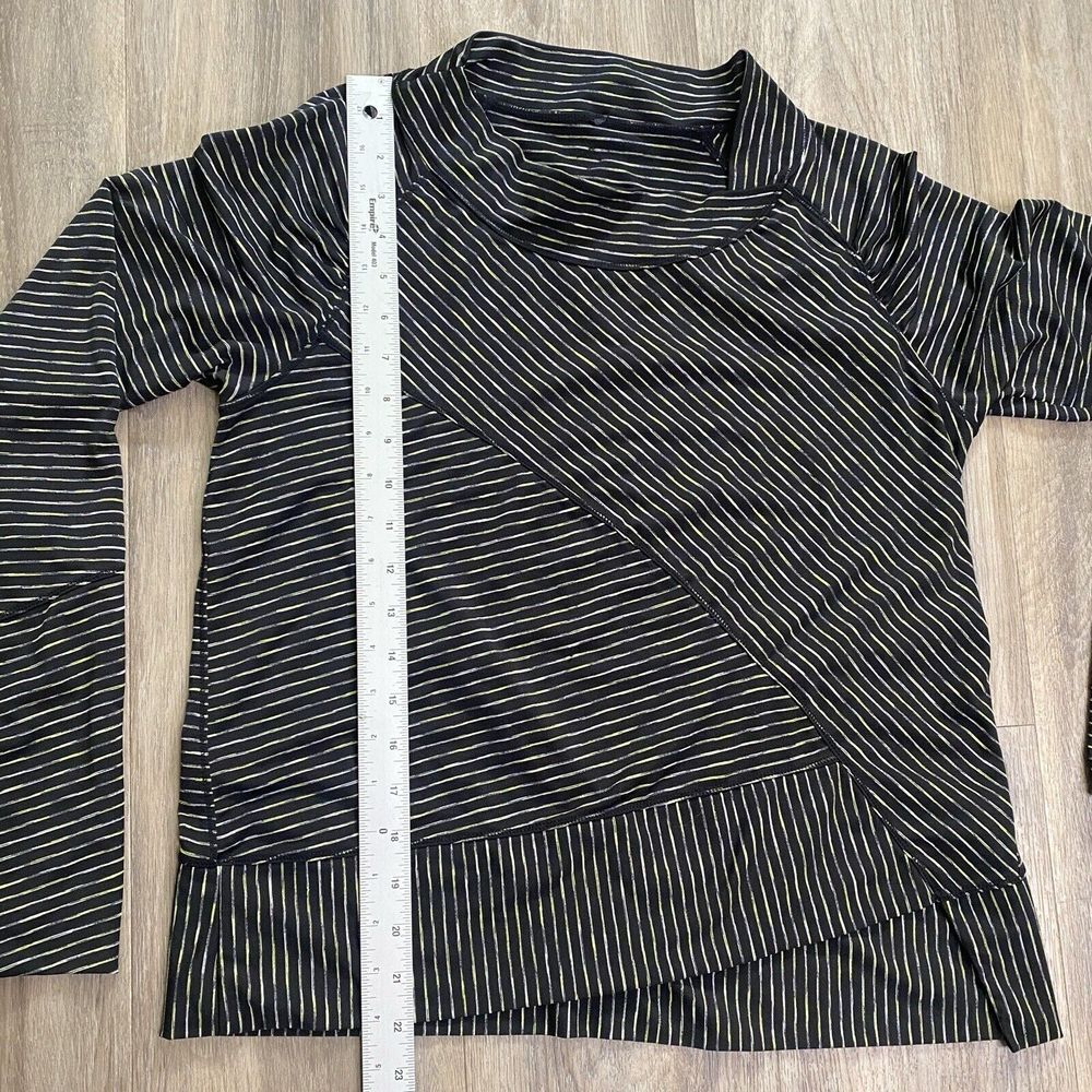 PRANA Top Medium Black Yellow Striped Asymmetric Alicia Pullover Long Sleeve Top - Picture 7 of 9